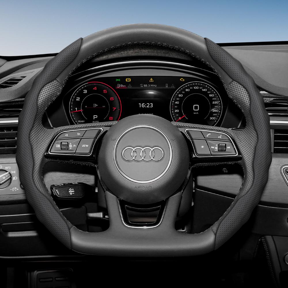 Funda para Volante para Audi, Diseño Deportivo Ondulado, Cuero Transpirable, Segmentada, Antideslizante, Absorbente de Sudor, Funda Protectora A4 B8