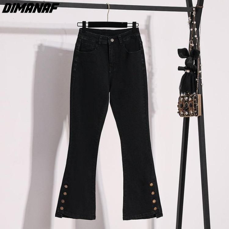 Blue Flare Jeans Pants for Women Plus Size 5XL Elastic Loose Casual Harem Trousers with Buttons Spring