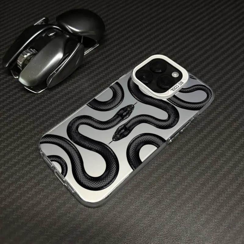 Stylish and Trendy Black Snake IPhone 17 Pro Phone Case, 16/15mm Laser Case, 14cm Apple 12 Drop-proof 11Xs Max