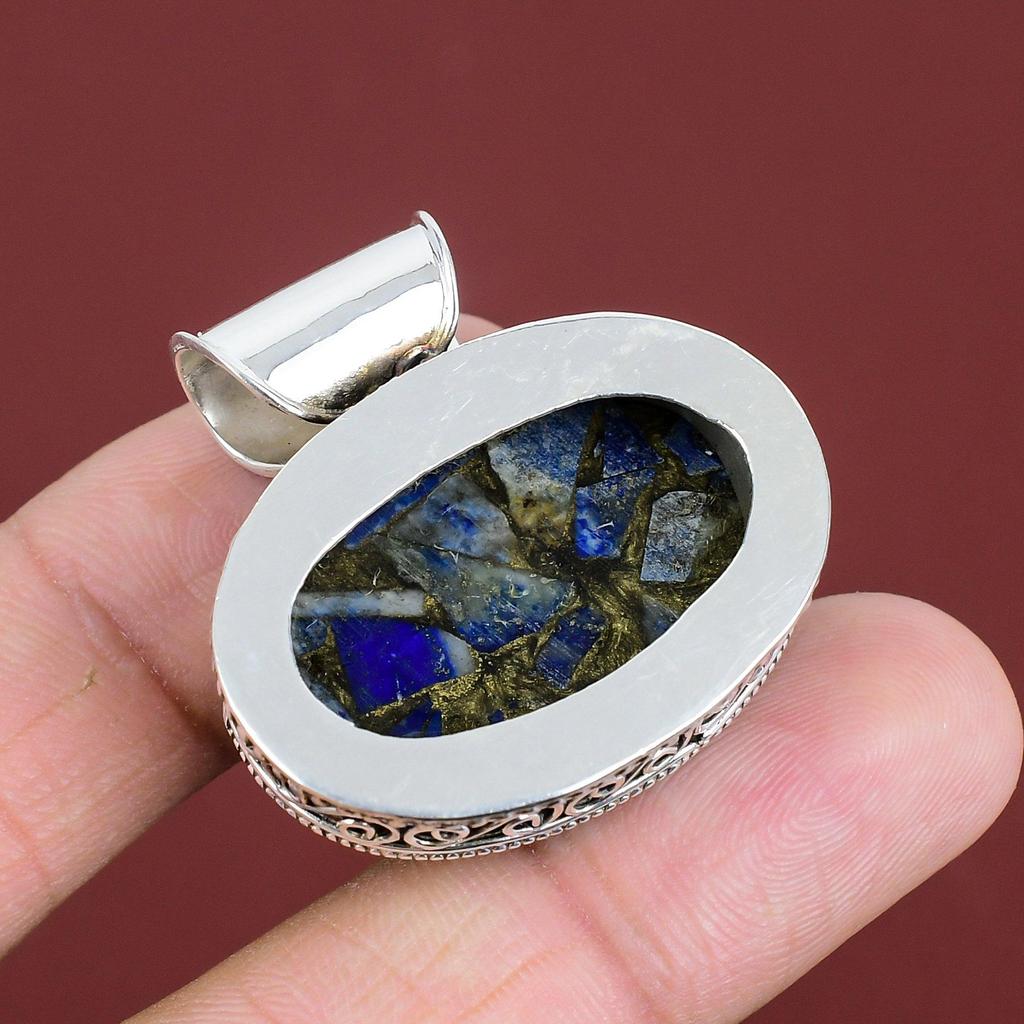 Copper Sodalite Pendant Natural Gemstone Pendant 925 Sterling Silver Pendant Handmade Vintage Pendant Healing Stone Jewelry Gifts For Women
