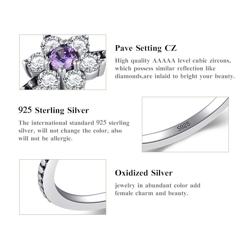 MODIAN 925 Sterling Silver Purple Crystal Flowers Ring Beautiful Finger Rings Engagement Fashion Jewelry
