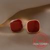 925 Sterling Silver Jewelry Luxury Vintage Red Square Stud Earrings for Women Wedding Party Jewelry for Girls Friend Gift