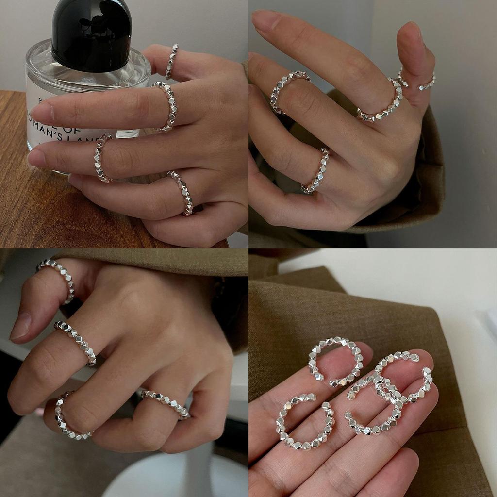 Elegant S925 Silver Adjustable Ring In Geometric Pattern For Trendy Women