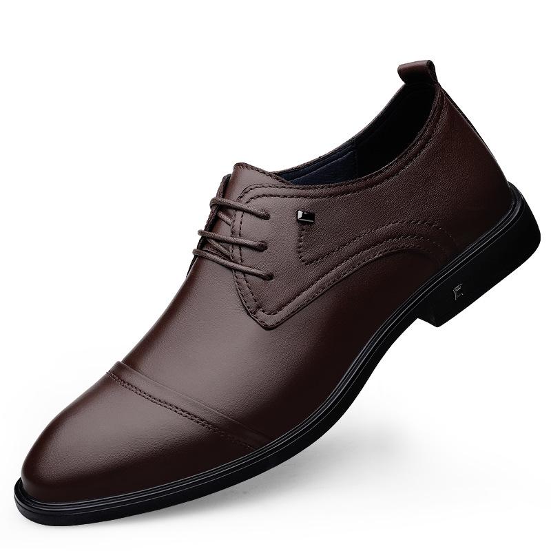 Men s Trendy Leather Lace-Up Business Shoes - Pointed & Round Toe Options, Breathable Top Layer Cowhide. 36
