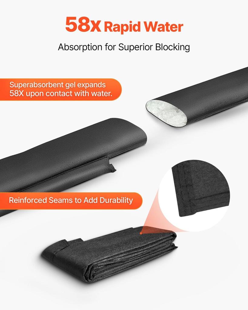 Flood Barrier, 8 Pack, 3050 X 210 Mm Flood Bags Activated by Water, Reusable Water Absorbent Barrier, Sandless Sandbags Blockage, Flooding Prevention