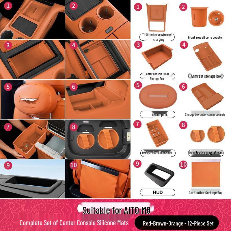 AITO M8 Center Console Cup Holder Wireless Charger & Armrest Storage Silicone Car Interior Decor.