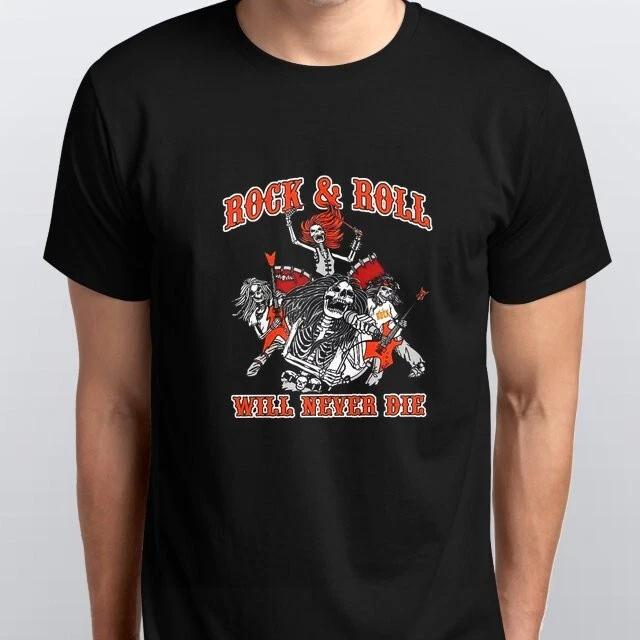 Rock and Roll T Shirt Will Never Die Guitar Music Heavy Metal Fans SMLXL2XL S