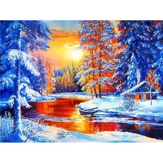 Huacan Full Square Diamond Painting Landscape Diamond Embroidery Snow Scene Picture Rhinestone Mosaic Painting