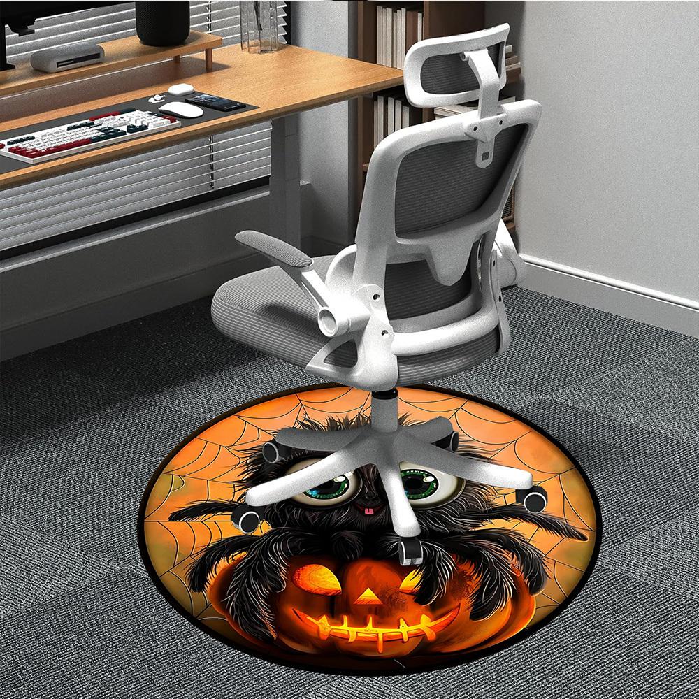 1PC Halloween Spider Office Round Area Rug, Mat Suitable For Office, Under Office Chairs Bedroom Living Room Home Decor, Room Deco