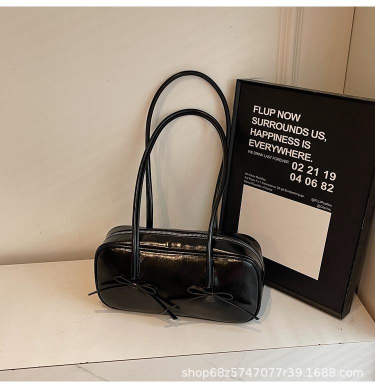 Versatile Simple Underarm Boston Bag Women's 2025 Spring New Korean Version Bow Fashion High-end Shoulder Bag