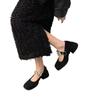 French small fragrant style square head thick heel black high heels women's autumn 2025 new chain Mary Jane small leather shoes