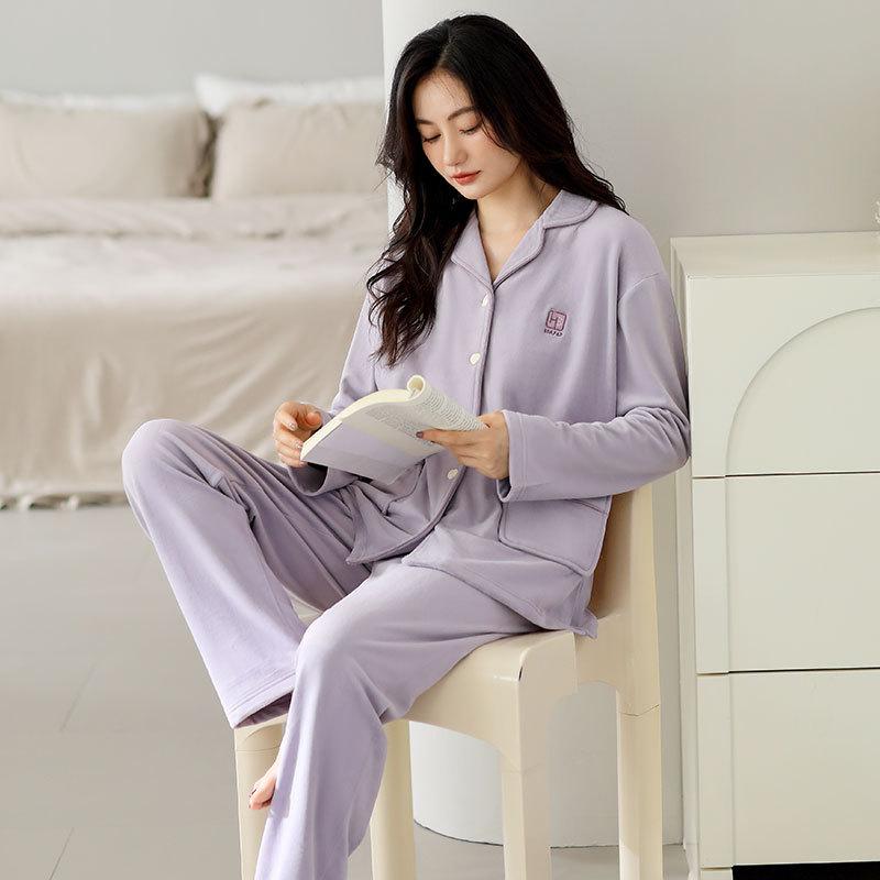 Pajamas Women'S Autumn And Winter Coral Fleece Thickened Fleece Winter Flannel Island Fleece Winter Thin Fleece Loungewear