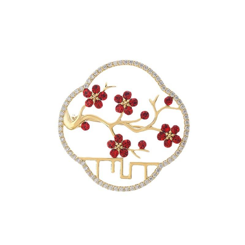 Plum Blossom Brooch Niche Anti-Light Pin Red Corsage Women'S Luxury Accessories High-End Exquisite Tide