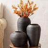 Zen Japanese Retro Black Pottery Vase for Dried Flowers - Large Tabletop Ornament for Living Room or Bedroom