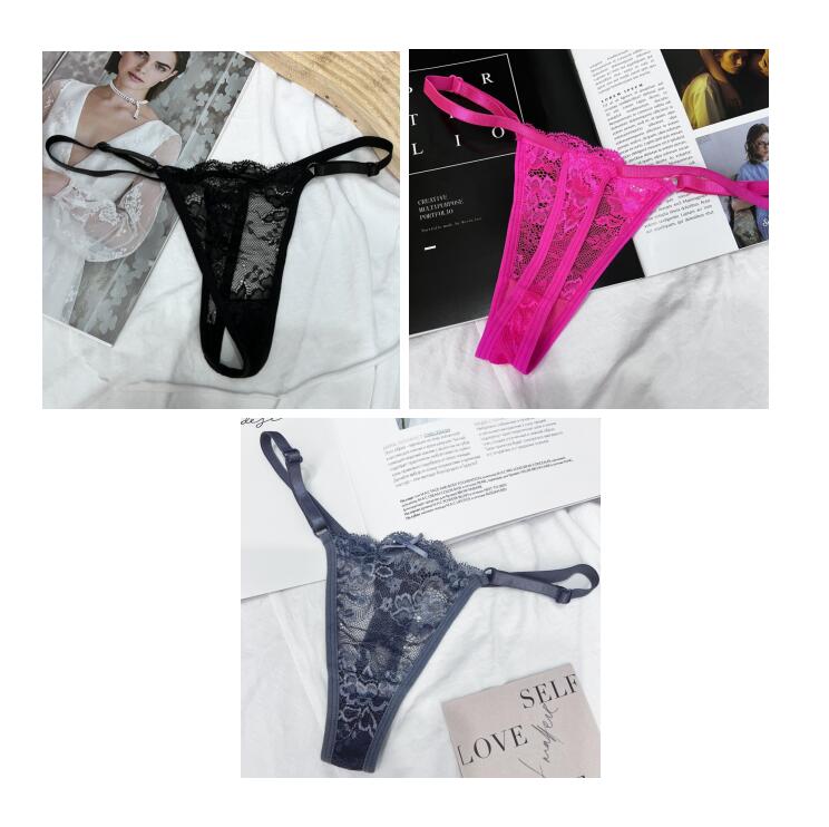 3Pcs/Set Adjustable Belt Sexy Women Lace Thong Panties Low Waist G-String Underwear Hollow Out Lace Lingerie