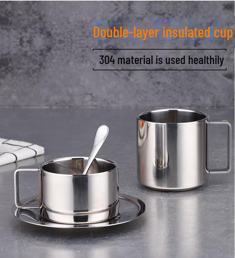 304 Stainless Steel Double-Layer Insulated European Coffee Cup Set - 3-Piece