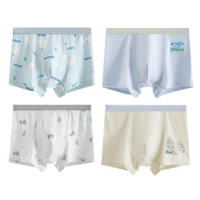 4 Pack Children Boys Modal Boxer Briefs Soft Breathable Underwear Casual Comfort Shorts for Kids M