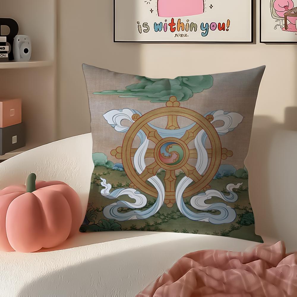 Sacred Religious Symbol DDharmacakra Cushion Cover Pillowcase Short Plush Invisible zipper Room Sofa Cushion Cover