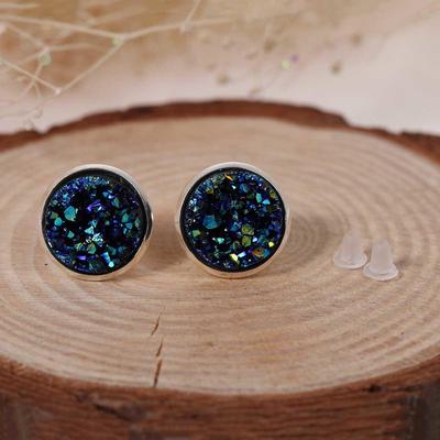 Náušnice na puzetu Medené Druzy/ Drusy okrúhle Royal Blue AB Farba 16mmx 14mm 1 pár