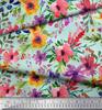 Soimoi Japan Crepe Satin Fabric Flower & Leaves Watercolor Decor Fabric Printed metre 42 Inch