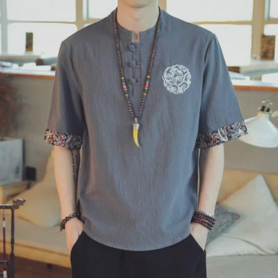Buddhistické pánské lněné Hanfu Zen tričko v čínském stylu