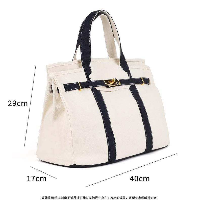 Canvas Platinum Bag, High-end Feel, Contrasting Color Handbag, Large Capacity Commuting Versatile Tote Bag