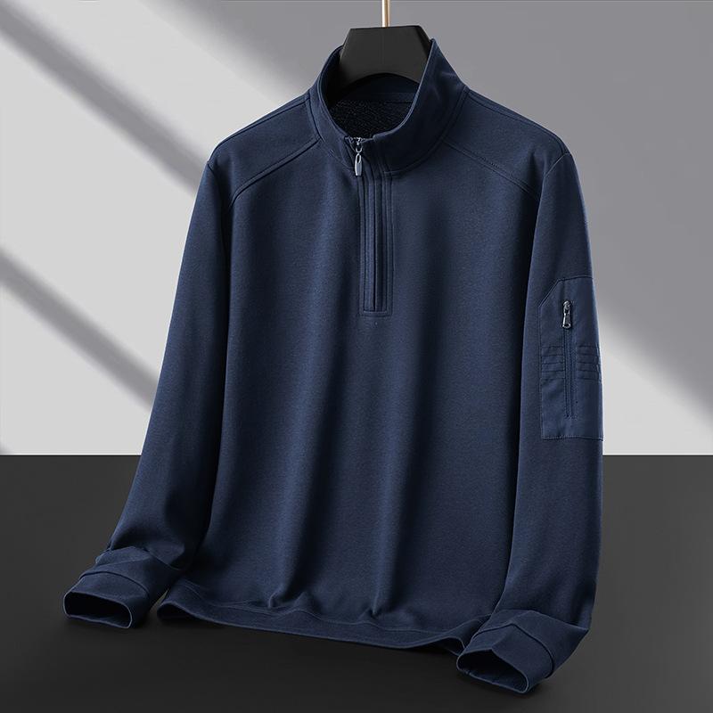 New Spring and Autumn Style Semi-stand Collar Fashion Casual Sports Workwear Men's Sweatshirt Loose Long-sleeved T-shirt Base Shirt