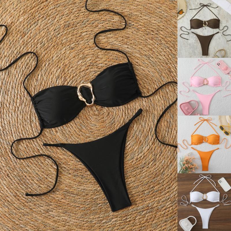 Hot Bikini Sexy Swimsuit Solid Color Split Multi-color Women