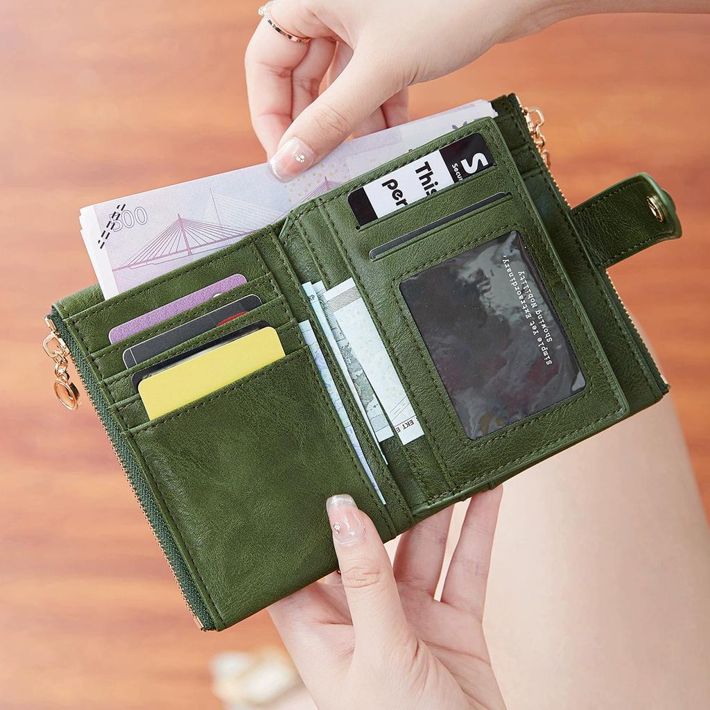 Double Zipper Women's Wallet Minimalist Short Three Layer Large Capacity Purse Card Holder ID Card Credit Bank Card Holder Money Bag