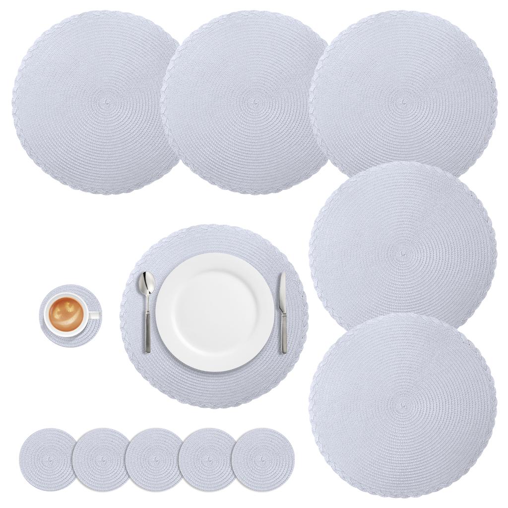 Set of 6 Round Braided Placemats Table Mats Woven Non-Slip Dining Table Heat Resistant Bowl Pads Kitchen Drink Cup Coasters