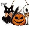 Rustic Pumpkin Wall Plaque Halloween Wooden Door Sign Ghost Boo Black Cat Welcome Hanging Ornament Sign for Trick or Treat Party Indoor Outdoor Porch
