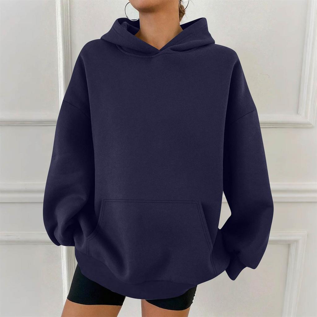 Women's Fashion Casual Solid Color Pocket Long Sleeve Hoodie
