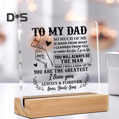 Clear Acrylic Ornament with Wooden Base Father's Day Gift from Son Desk Decor Printed Transparent Acrylic Block Birthday Holiday Present for Dad