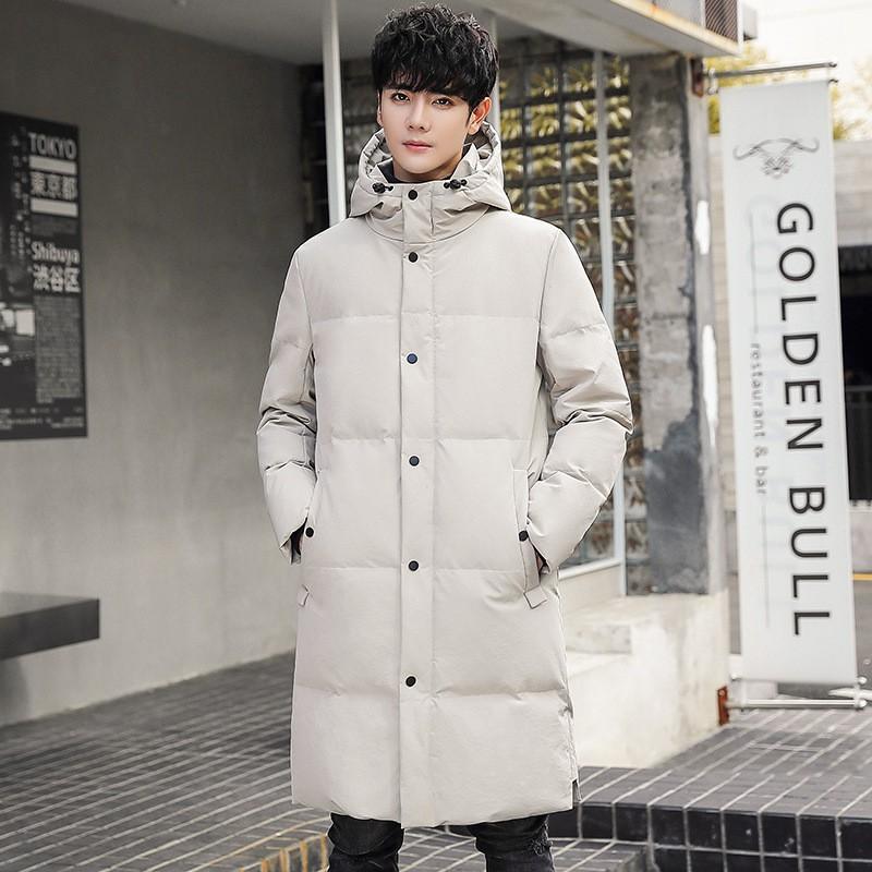 Mens Long Hooded Down Jacket Winter Warm Thick Puffer Coat Casual Style Black Beige Size M-XXXL