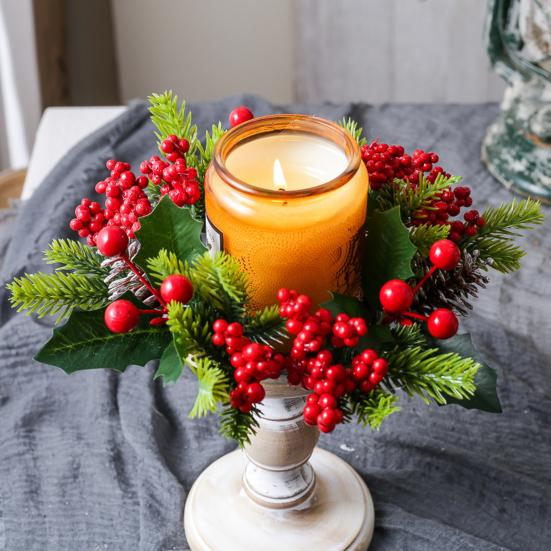 Yousheng Christmas Candle Wreath Artificial Red Berries Pinecone Garland Festive Table Centerpiece Decoration for Christmas Party Home