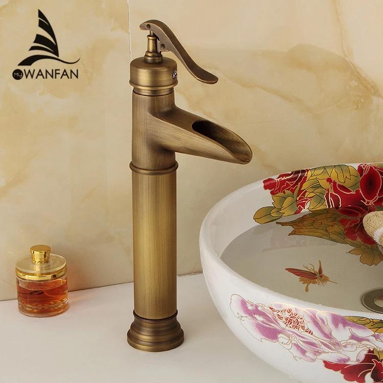 Antique Gold Single Hole Single Handle High Size Deck Mounted Bathroom Basin Wash Hot and Cold Faucet