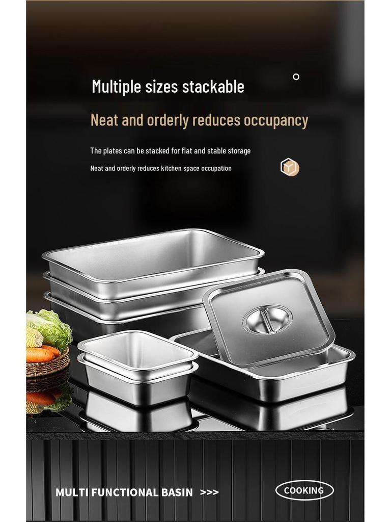 304 Stainless Steel Extra Large Deep Rectangular Self-Service Food Basin with Lid