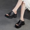 2026 Summer Genuine Leather Retro Platform Sandals Women Chunky Sole Mules Comfortable Casual Shoes