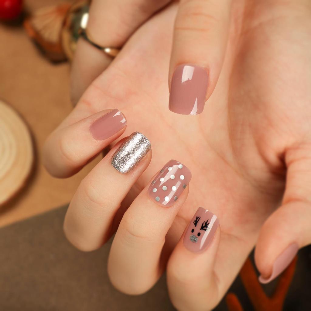 Christmas Detachable Glitter False Nail Stickers – 24 Pieces