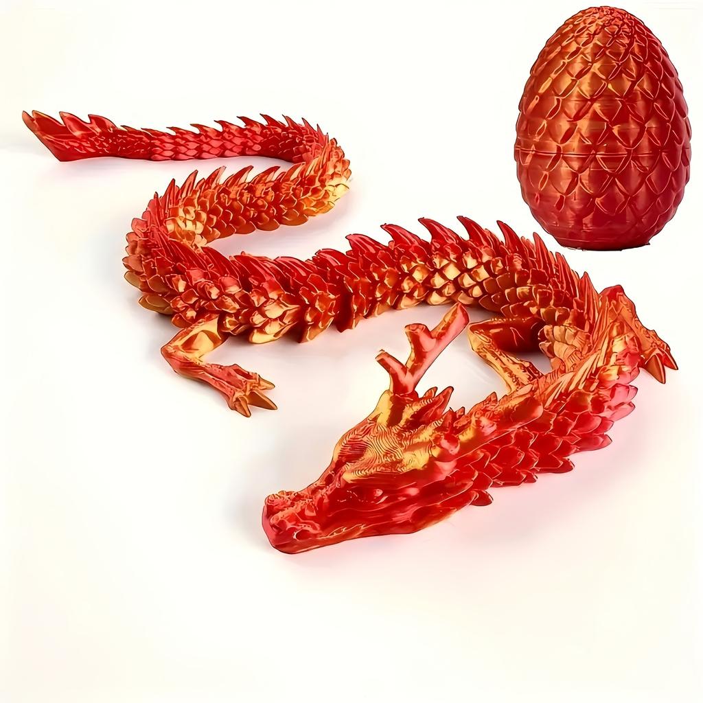 A Set of 3D Printed Chinese Dragon and Surprise Egg with Movable Joints - Colorful Home Office Decorative Desktop Ornament for All Kinds of Room