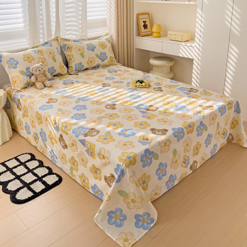 1 buc cearșaf de pat din bumbac 100% cu animale din desene animate lenjerie de pat dublu superior pentru fete, băieți, copii
