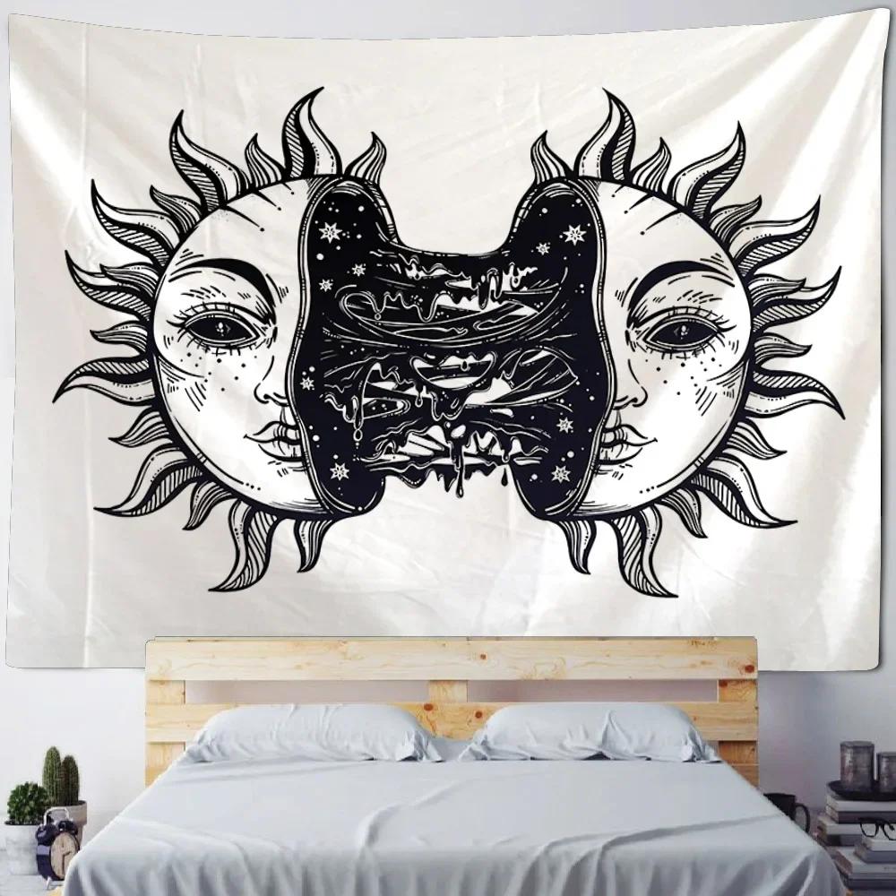 Sun God Art Tapestry Hippie Sun Moon Wall Tapestry Home Aesthetics Decoration Wall Cloth Beach Towel Tablecloth Bed Sheet