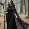 Medieval Long Chiffon Cloak Halloween Hooded Tie-Up Cape Vintage Shawl Unisex Costume
