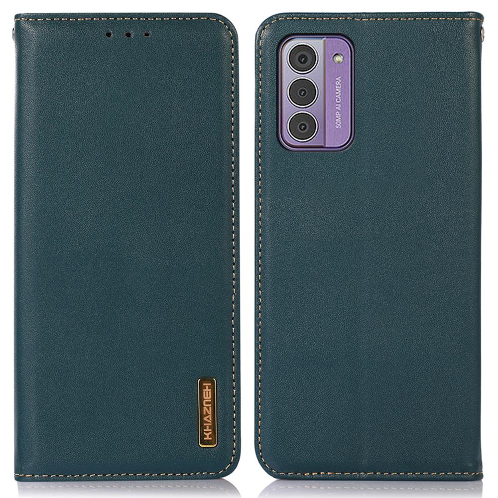 

KHAZNEH For Nokia G42 Genuine Cow Leather Cell Phone Case Stand Cover RFID Blocking Wallet Shell Green