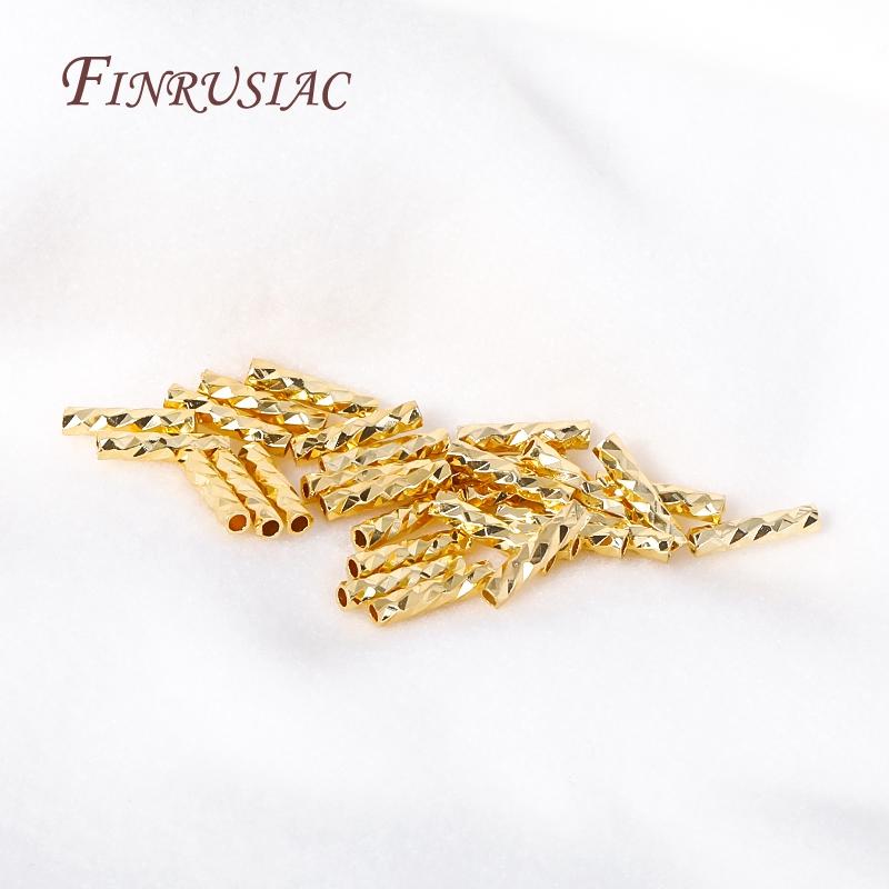 18K Gold Plated Brass Metal Texture Tube Beads 7/10MM Straight Tube Beads DIY Bracelet Necklace Making Supplies Accessories