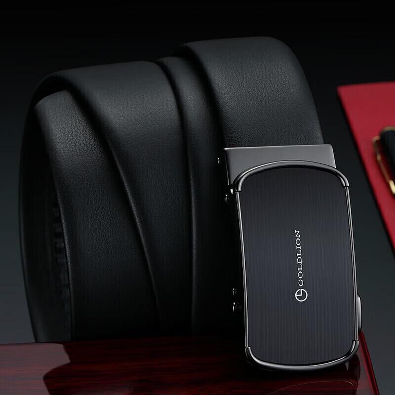 Goldlion Men's Automatic Buckle Leather Belt with Gift Box