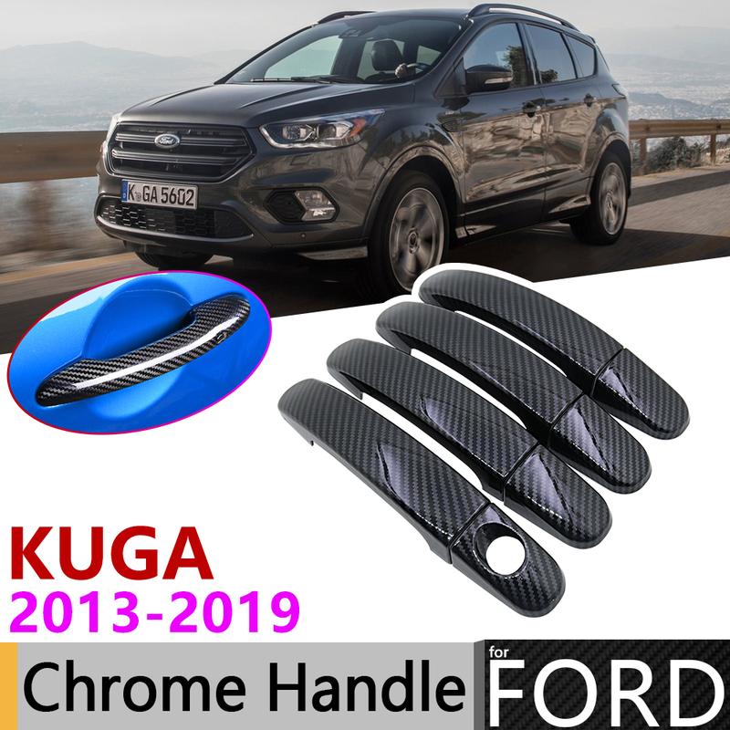Black Carbon Fiber Door Handle Cover for Ford KUGA MK2 2013~ 2015 2016 2017 2018 Car Accessories Stickers Trim Set Chrome