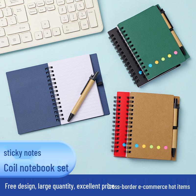 Kraft Paper Spiral Notebook with Tearable Self-Adhesive Sticky Notes - Customizable Student Memo Pad