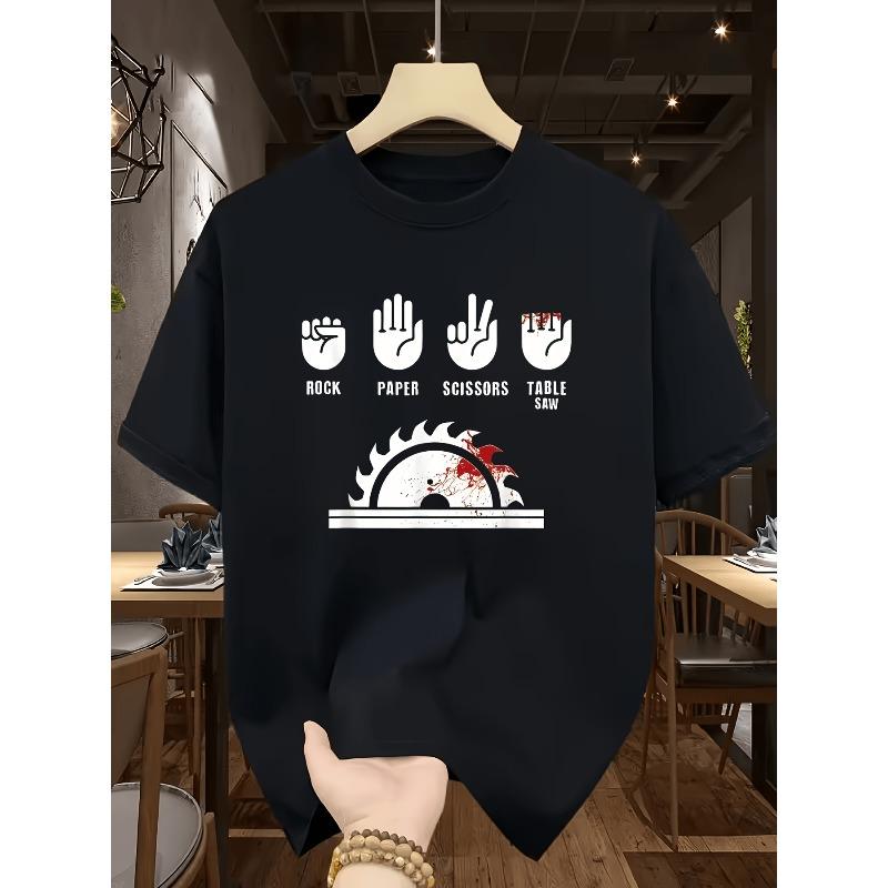 European sizes Funny Carpenter T-Shirt, Scissors Rock Paper Table Saw Print Men S Tee, Casual Breathable Round Neck Top S чёрный