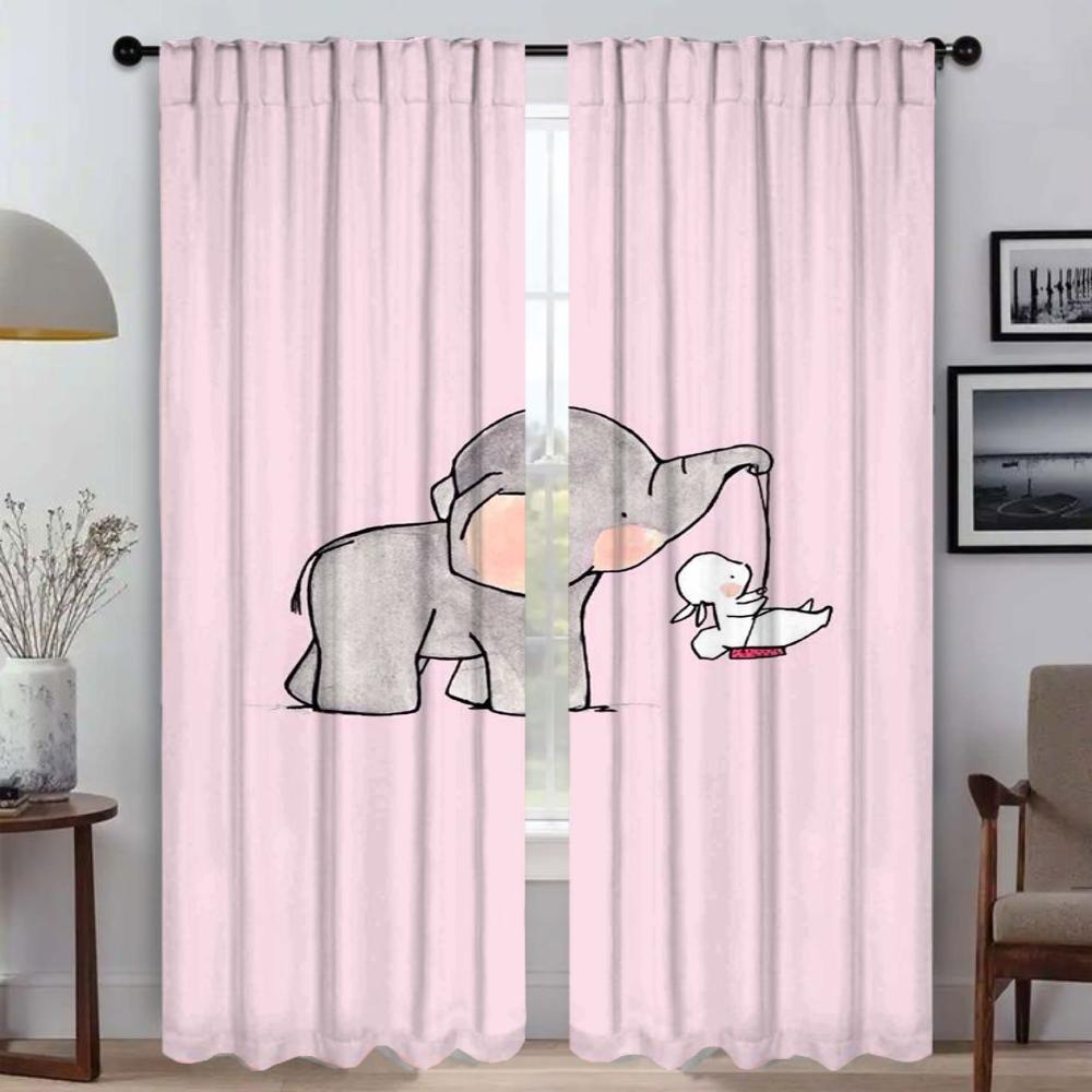 Elephant Carton Window Curtain for Room 2 Panel Shades Partition Anti-mosquito Curtains Home Interior Curtains Living Kitchen